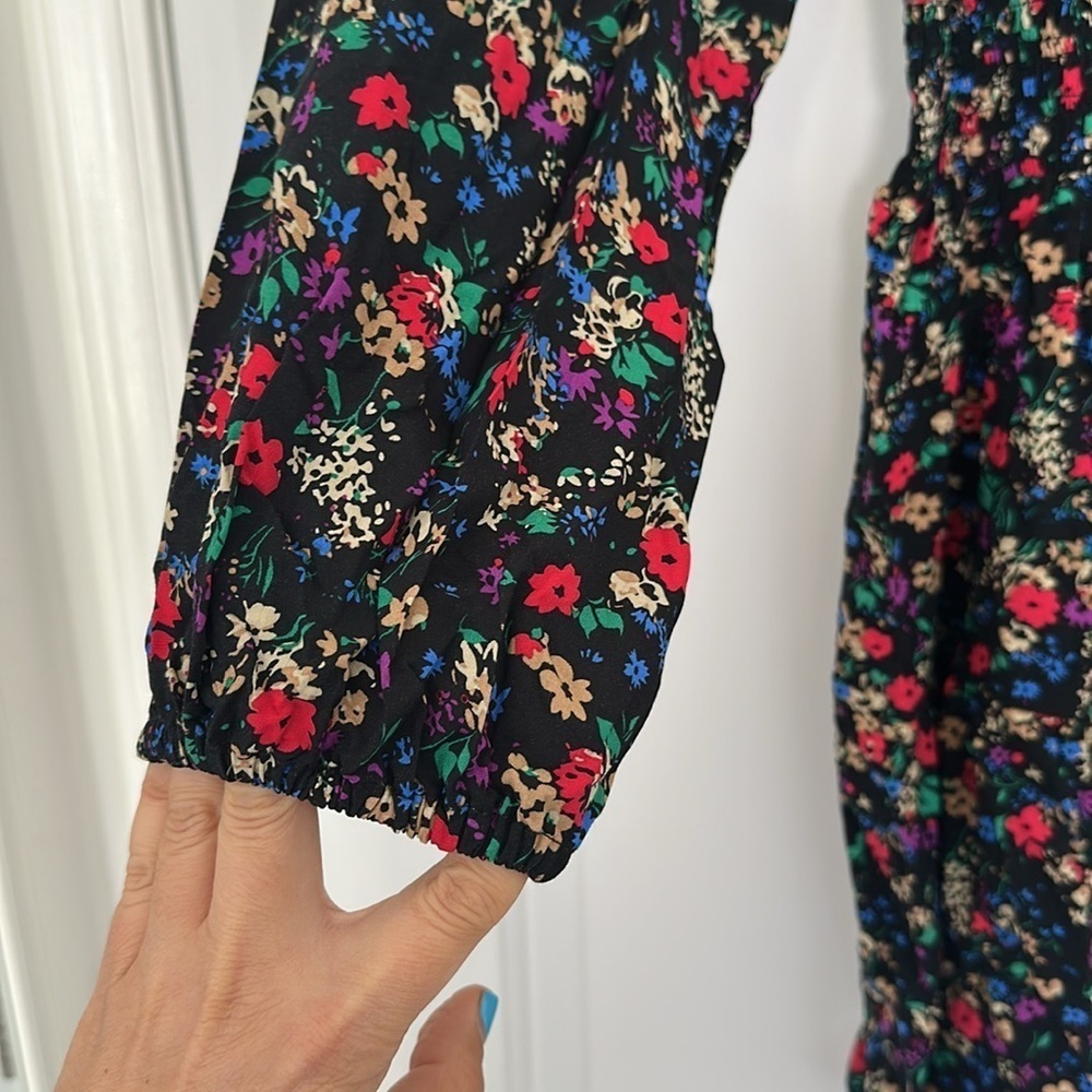 NWT Gap Smocked Splitneck Floral Mini Dress Long Sleeves Sz S - Picture 4 of 8